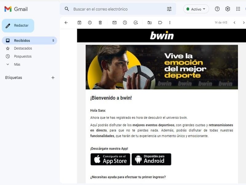 Completa la Información necesaria para apostar Bwin