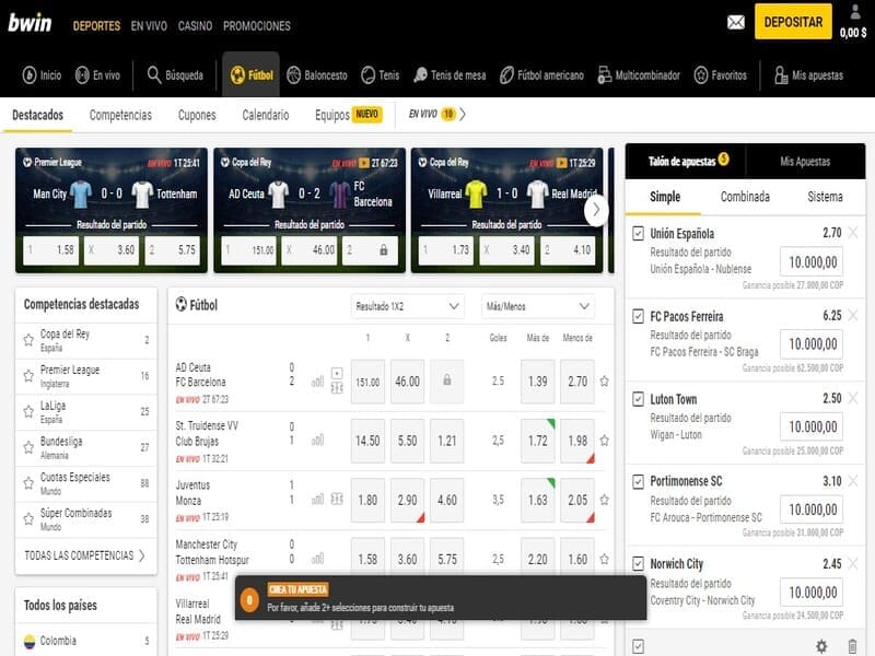 Existen distintos tipos de apuestas deportivas en Bwin