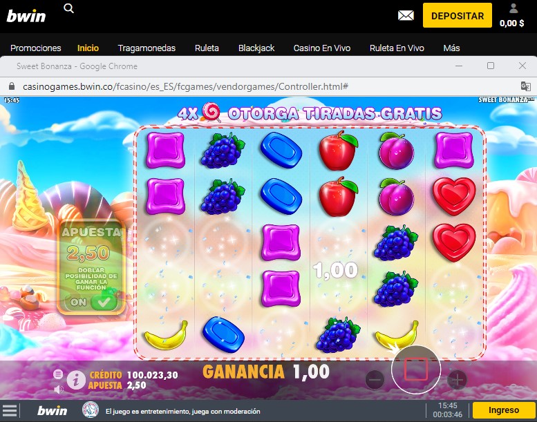 Juega Sweet Bonanza en Bwin